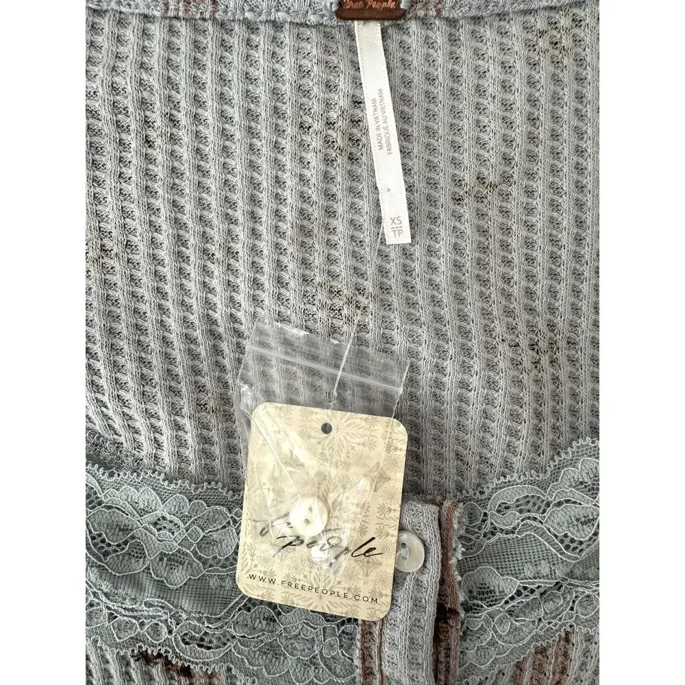 Free People Dainty Let's Party Cardi in Pearl Blue Combo Waffle Knit–NWT Size XS